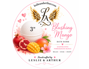 Blushing Mango handmade 3-inch bath bomb scented with pomegranate mango by Leslie & Arthur.