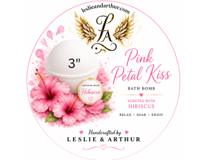 Pink Petal Kiss handmade 3-inch bath bomb scented with hibiscus by Leslie & Arthur.